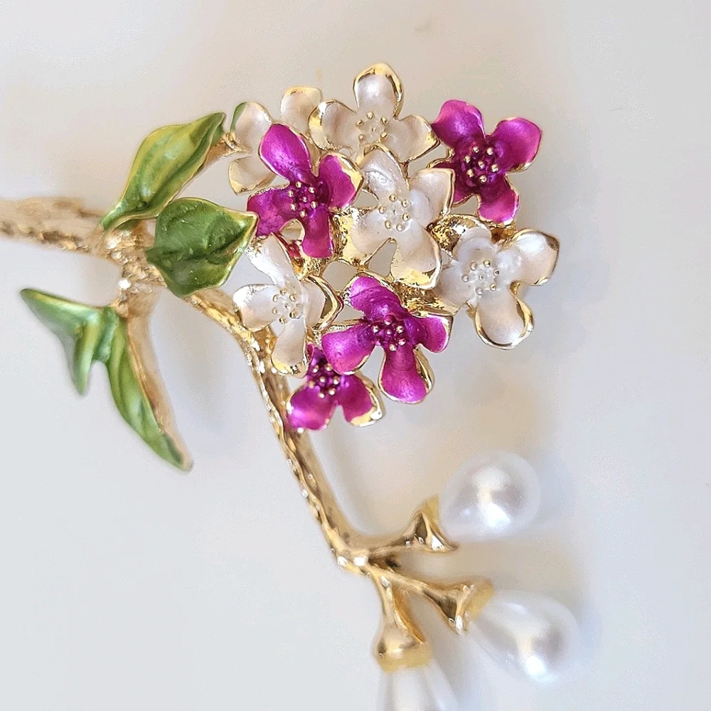 14k Gold Plum Blossoms Spring Branch Pearl Brooch Pin NWT